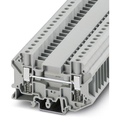 Barrette de raccordement grise pour l'installation de coffrets électriques, présentée avec de nombreuses possibilités de connexion dans un design modulaire.