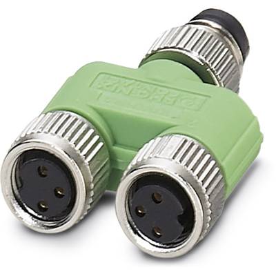 Répartiteur en T M8 vert Grüner à deux connecteurs, utilisé dans les applications d'automatisation pour la transmission de signaux.