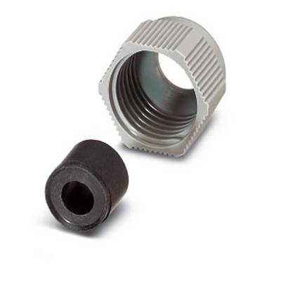 Deux pièces cylindriques : Un boîtier extérieur cannelé gris et un cylindre intérieur noir. Composants mécaniques de connexion.