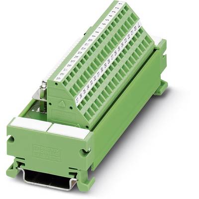 Bloc de bornes électrique vert avec des connexions numérotées de 1 à 36, monté sur un support métallique pour des applications industrielles.