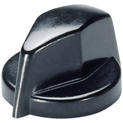 Un bouton rotatif noir, rond, avec une encoche ergonomique. Adapté pour régler des appareils tels que la cuisinière ou le four.
