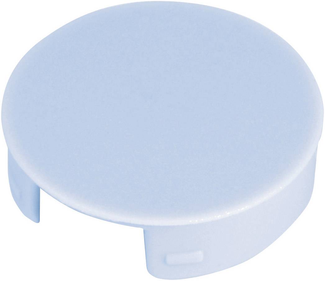 Un bouchon en plastique bleu unique sur un fond blanc.