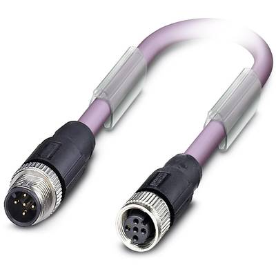 Un câble de connecteur M12 violet avec une fiche mâle et une fiche femelle. Adapté aux applications industrielles.