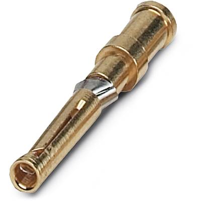 Broche de contact électrique dorée. Fine, cylindrique, avec un diamètre plus petit à l'extrémité. Principalement utilisée pour les connexions enfichables.