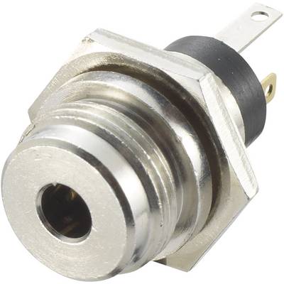 Une prise audio métallique à deux broches, utilisée pour connecter des appareils audio.