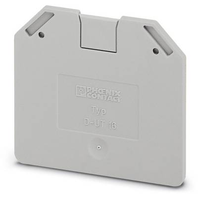 Couvercle de borne avec l'inscription 'Phoenix Contact', type 'D-UT 16', gris clair, rectangulaire.
