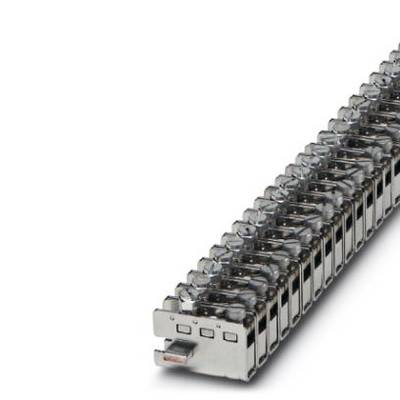 Une rangée de pinces en métal argenté dans un module de connexion électrique.