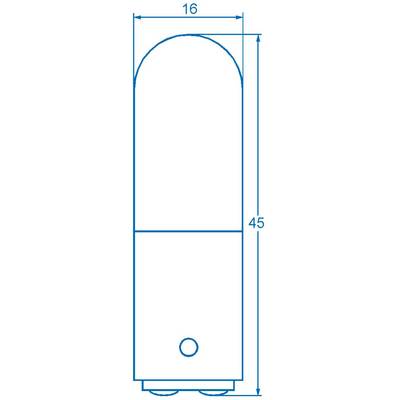 Dessin technique d'un objet cylindrique. Hauteur 45 unités, largeur 16 unités. Section inférieure avec détail circulaire.