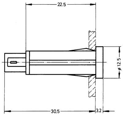 Dessin technique d'un composant avec des dimensions de longueur de 22,5 et 30,5 mm ainsi qu'un diamètre de 12,5 mm.