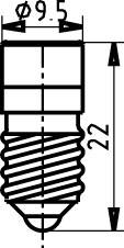 Dessin technique d'une clé à molette avec dimensions : diamètre 9,5 mm, hauteur 22 mm. Vue montrant la structure du filetage et de la tête.