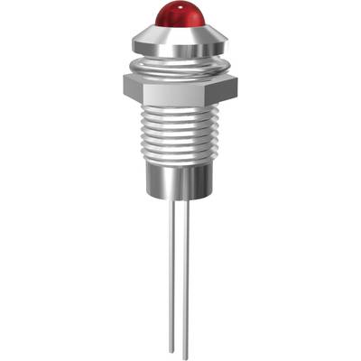 Interrupteur métallique à indicateur LED rouge, de forme cylindrique, indiquant une fonction marche/arrêt typique.