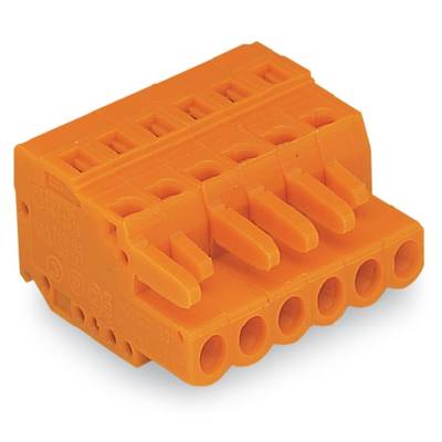 Pince de connexion en plastique orange avec six ouvertures de raccordement pour connexions électriques.