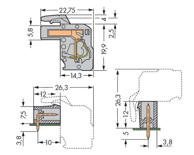 Dessin technique d'un profil avec des dimensions en millimètres. Les coupes montrent des dimensions détaillées et des détails de construction.