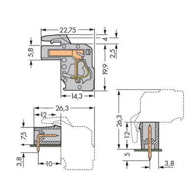 Dessin technique d'un profil avec des dimensions en millimètres. Les coupes montrent des dimensions détaillées et des détails de construction.