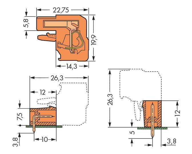 Dessin technique d'un profil de joint avec dimensions en millimètres. À gauche : vue de profil ; à droite : vue en coupe transversale.
