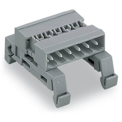 Connecteur de câbles en plastique gris à plusieurs emplacements, utilisé pour relier des lignes électriques dans des applications industrielles.