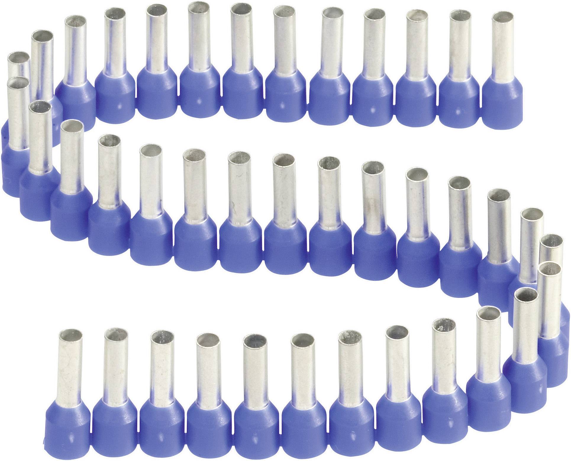 Plusieurs embouts de câble bleus, disposés uniformément en rangées.