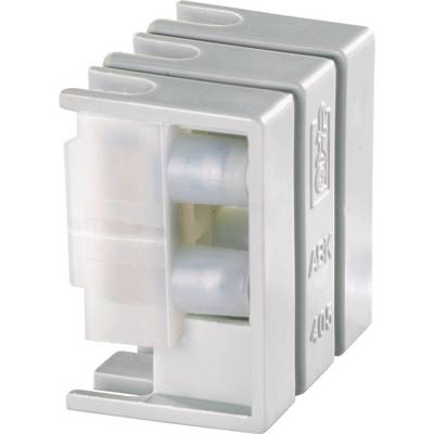 Un serre-câble gris avec deux bornes, adapté pour la connexion de câbles dans les installations électriques.