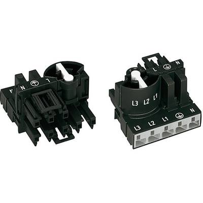 Deux interrupteurs électriques noirs avec des leviers blancs. À gauche : « N1 ». À droite : « L3 », « L2 », « L1 ». Connexions pour circuits électriques.