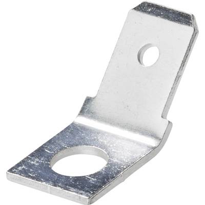 Équerre métallique à deux trous de fixation, de forme rectangulaire, avec surface brillante. Adaptée pour des applications de montage.