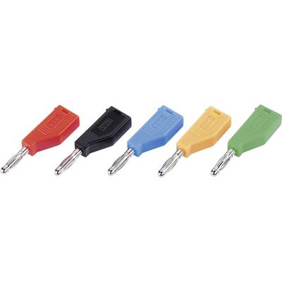 Cinq fiches bananes colorées en rouge, noir, bleu, orange et vert, disposées en ligne.