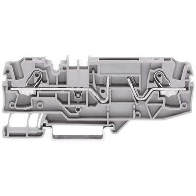 Boîtier électrique gris avec bornes métalliques internes et une structure complexe pour le câblage électrique.