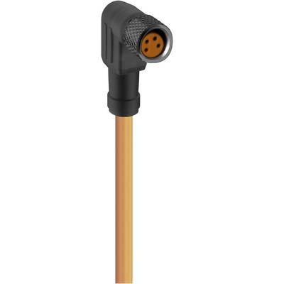 Connecteur coudé noir avec câble orange, adapté aux applications industrielles.