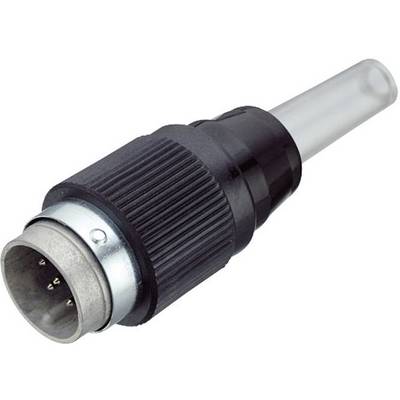 Connecteur DIN noir à broches multiples avec boîtier rainuré, utilisé pour les connexions électriques dans les appareils audio et vidéo.