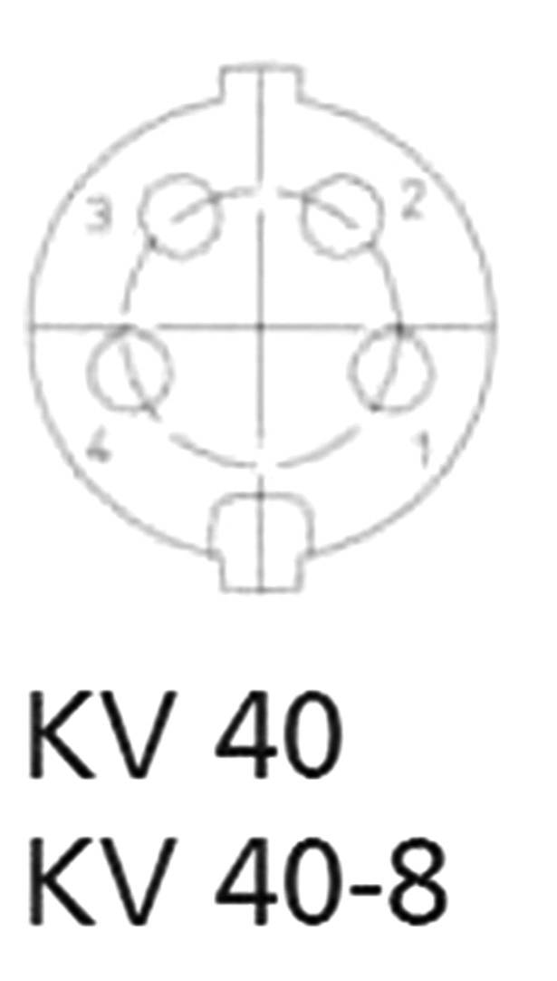 Diagramme d'une fiche à quatre broches numérotées. En bas est inscrit « KV 40 » et « KV 40-8 ».