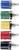 Cinq douilles de banane colorées en bleu, vert, jaune, rouge et noir, chacune avec un filetage métallique, empilées verticalement.