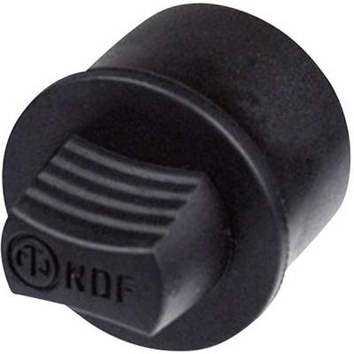 Bouton de commande rotatif noir en plastique avec des rainures striées pour une meilleure prise en main et marqué 'KDF' sur la face avant.