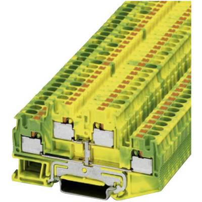 Un bloc de bornes à plusieurs points de connexion, de couleur jaune et verte, souvent utilisé pour établir des connexions électriques sûres.