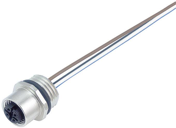 Un adaptateur de fiche cylindrique avec trois câbles non protégés dans les couleurs marron, bleu et blanc est visible.