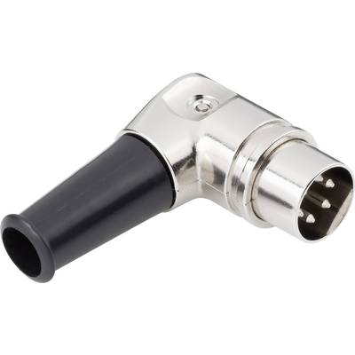 Connecteur DIN à 5 broches, conçu à angle droit. Permet de connecter des appareils électroniques, fréquemment utilisé dans les applications audio.