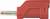 Un lancet de sécurité rouge avec une fine tige métallique et une pointe transparente, à usage unique en diagnostique médicale.