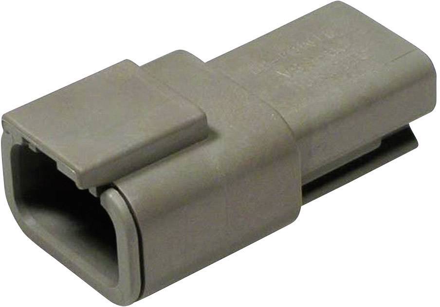 Un connecteur électrique gris en plastique, de forme rectangulaire, avec un clip sur le dessus pour la fixation.
