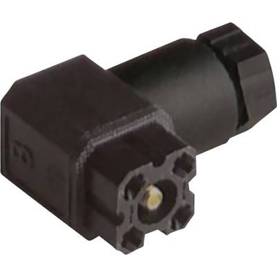 Connecteur en plastique noir avec boîtier rectangulaire et raccordement circulaire, adapté aux connexions électroniques.