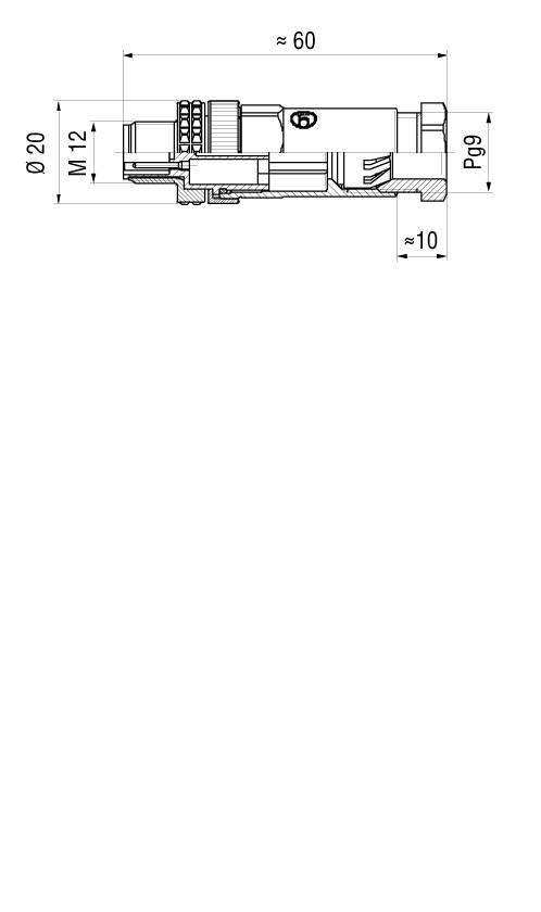Dessin technique d'une pièce mécanique avec dimensions : longueur totale d'environ 60 mm, diamètre 20 mm, filetage M12, autres dimensions marquées.