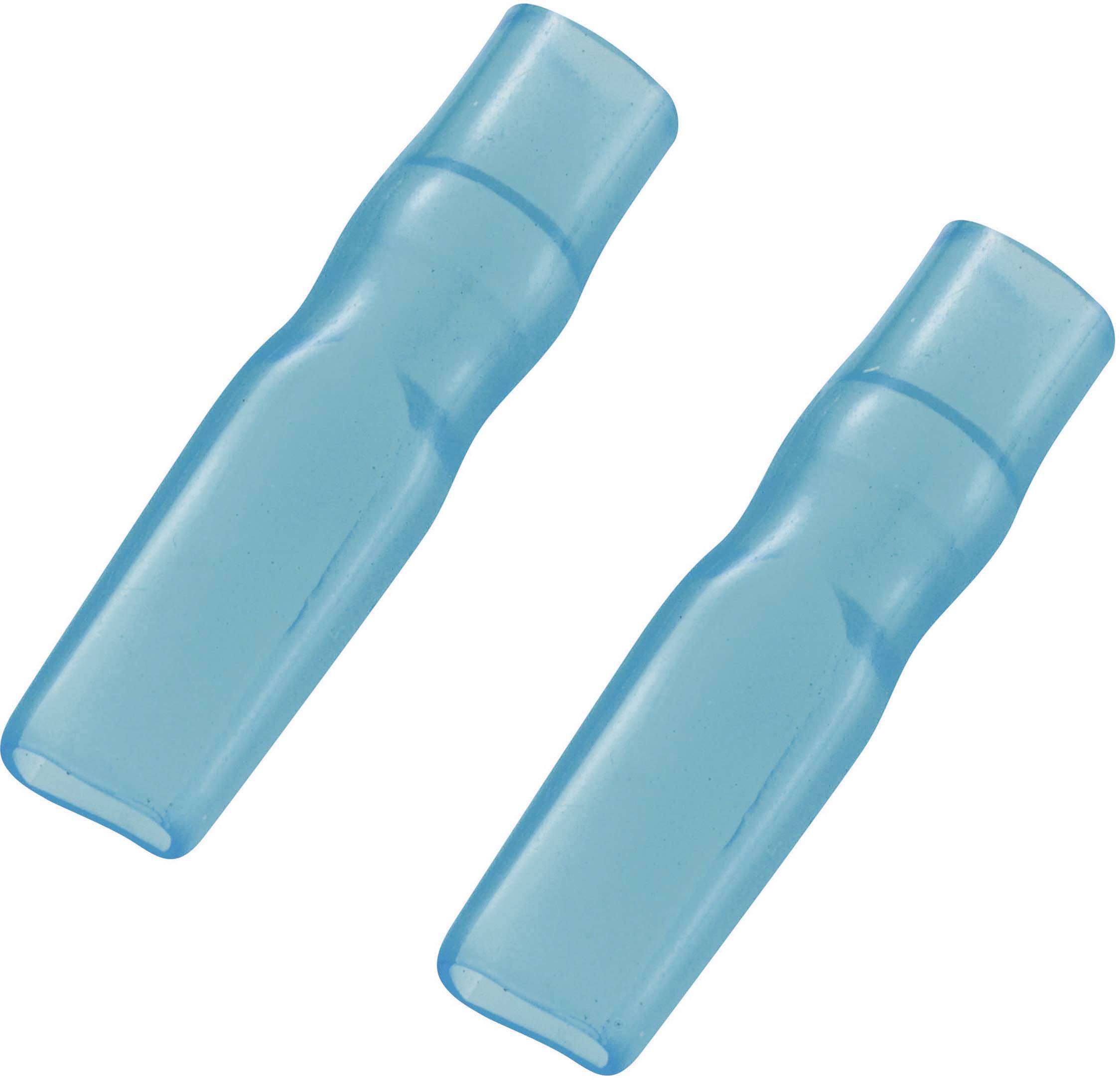 Deux manchons en plastique bleus côte à côte sur un fond blanc.