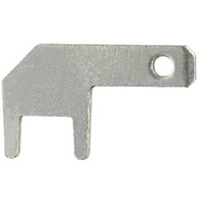 Pince métallique avec ouverture rectangulaire et circulaire, utilisée pour fixer des porte-objets dans des instruments scientifiques.