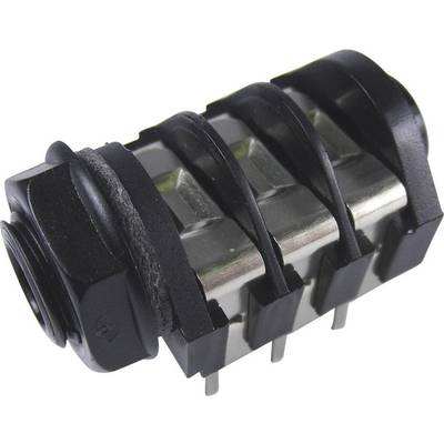 Prise jack électrique avec boîtier noir et contacts métalliques, adaptée aux connexions audio dans les appareils électroniques.