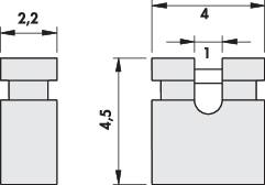 Dessin technique de deux formes avec dimensions : forme de gauche montrant une hauteur de 4,5 et une largeur de 2,2 ; forme de droite montrant une largeur de 4.