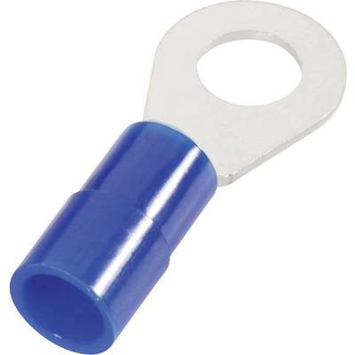 Un cosses de câble bleu avec un œillet métallique pour raccorder des conducteurs électriques.