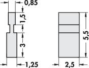 Dessin technique de deux coupes transversales d'un composant avec des dimensions en pouces. À gauche, une forme échelonnée, à droite une forme rectangulaire.