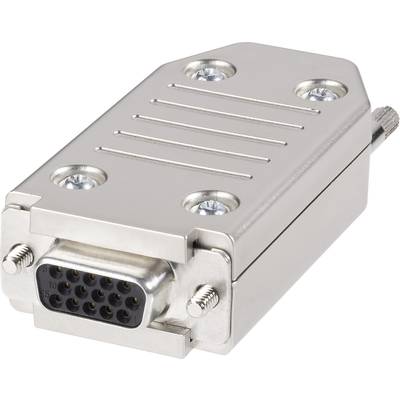 Connecteur Sub-D métallique à 15 broches, avec connexion de vis latérale et boîtier robuste pour sécuriser la connexion.