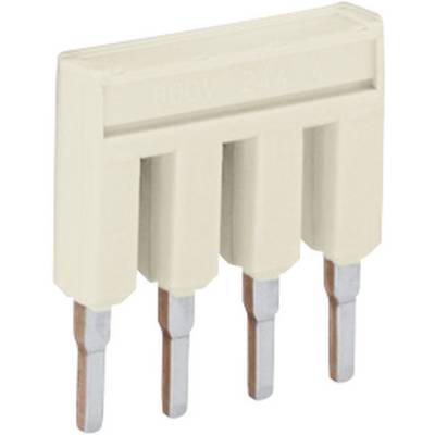 Connecteur à quatre broches en métal avec boîtier en plastique beige. Adapté aux applications électriques.