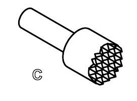Dessin d'un outil cylindrique avec une structure en losange à une extrémité, étiqueté 'C'.