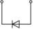 Symbole de commutation d'une diode dans un circuit électrique, avec l'anode et la cathode identifiées. La diode est montée en série.