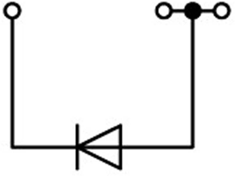 Symbole électronique de commutation représentant une diode, connecté à un circuit. La diode permet au courant de circuler dans une seule direction.