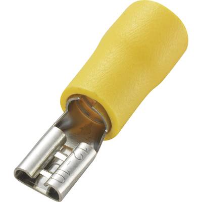 Cosse plate isolée jaune avec contact métallique, utilisée pour la connexion électrique et l'isolation de sécurité.